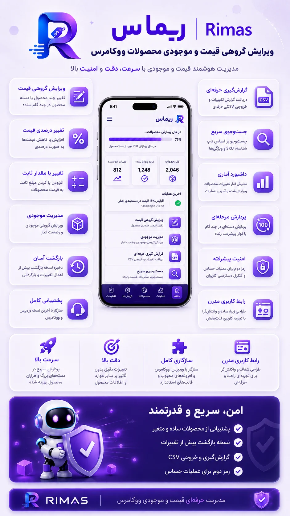 افزونه ریماس (Rimas) برای سادهترکردن همین فرایند طراحی شده است. با ریماس میتوانید موجودی و قیمت محصولات ووکامرس را بهصورت گروهی مدیریت کنید و تغییرات گسترده فروشگاه را از یک محیط متمرکز انجام دهید.